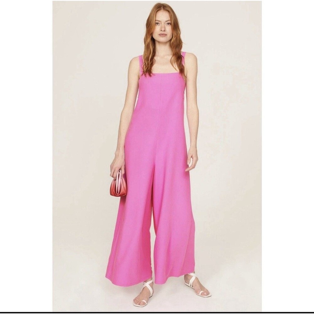 Adam Lippes Collective Jumpsuit Women's 12 Pink Sleeveless Wide Leg Square Neck